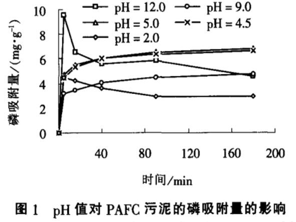 圖1pH值對聚合氯化鋁鐵污泥的磷吸附量的影響